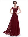 Illusion Lace Bodice Chiffon Bottom Cap Sleeve Prom Dress