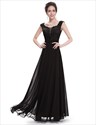 Illusion Lace Bodice Chiffon Bottom Cap Sleeve Prom Dress