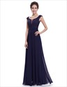 Illusion Lace Bodice Chiffon Bottom Cap Sleeve Prom Dress