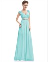 Sweetheart Cap Sleeve Beaded  Waist Empire Bridesmaid Dress