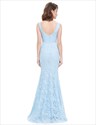 Sheer Top Sleeveless V Neck Lace Mermaid Evening Dress 