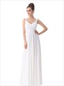 V-Neck Ruched Bodice A-Line Empire Bridal Dress Long