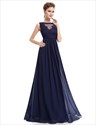 Illusion Lace Bodice Chiffon Skirt Sleeveless Long Bridesmaid Dress