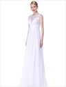 Illusion Lace Bodice Chiffon Skirt Sleeveless Long Bridesmaid Dress