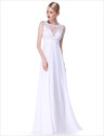 Illusion Lace Bodice Chiffon Skirt Sleeveless Long Bridesmaid Dress