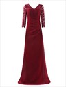 Half-Sleeve V-Neck Lace Bodice Chiffon Bottom Floor Length Prom Dress