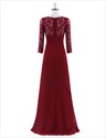 Half-Sleeve V-Neck Lace Bodice Chiffon Bottom Floor Length Prom Dress