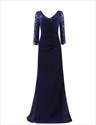 Half-Sleeve V-Neck Lace Bodice Chiffon Bottom Floor Length Prom Dress