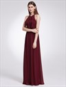 A-Line Halter Neck Chiffon Open Back Long Maxi Dress With Ruffles