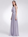 A-Line Halter Neck Chiffon Open Back Long Maxi Dress With Ruffles