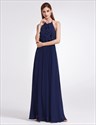 A-Line Halter Neck Chiffon Open Back Long Maxi Dress With Ruffles