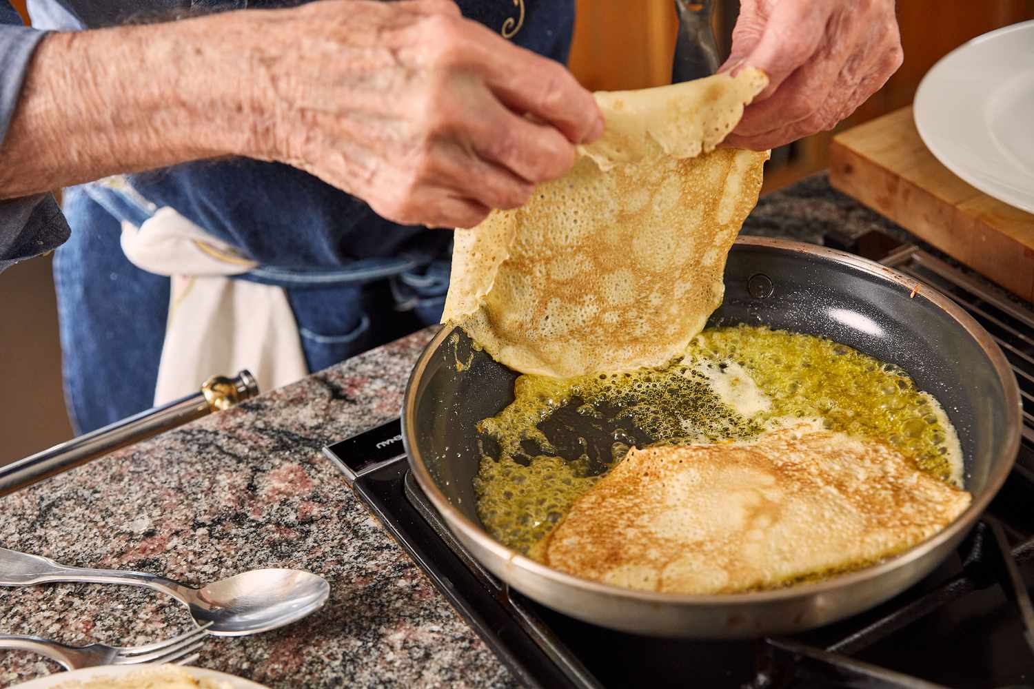 Jacques PÃ©pin flips a crepe