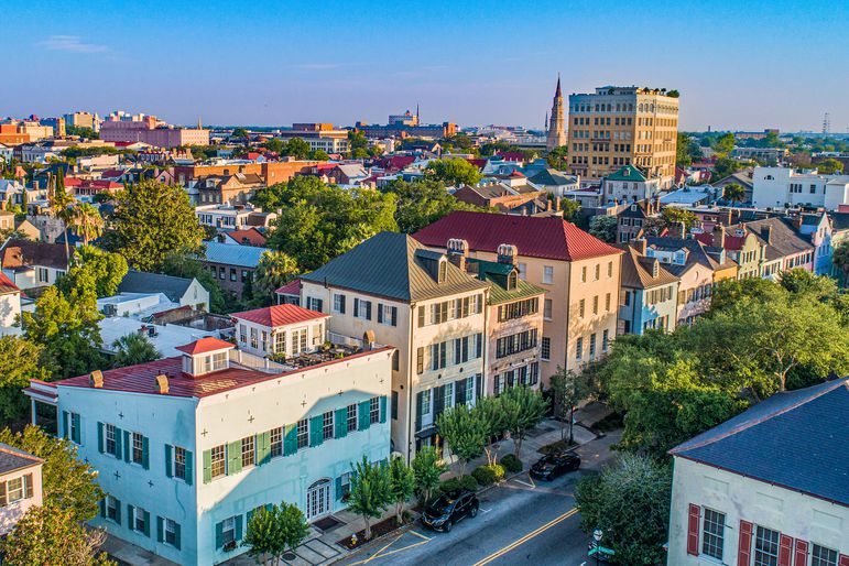 Rainbow Row in Charleston South Carolina SC.