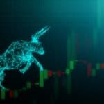 Abstract bull climbing indicators on stock chart