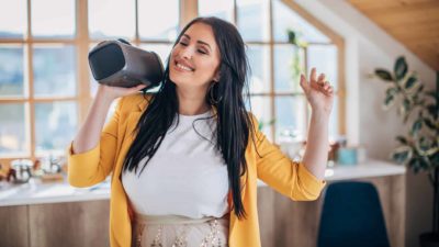 Woman with speaker