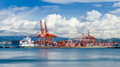 a photo of container operations off Vancouver; ports strike is over