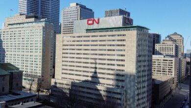 Image shows Canadian National headquarters and other buildings in Montreal