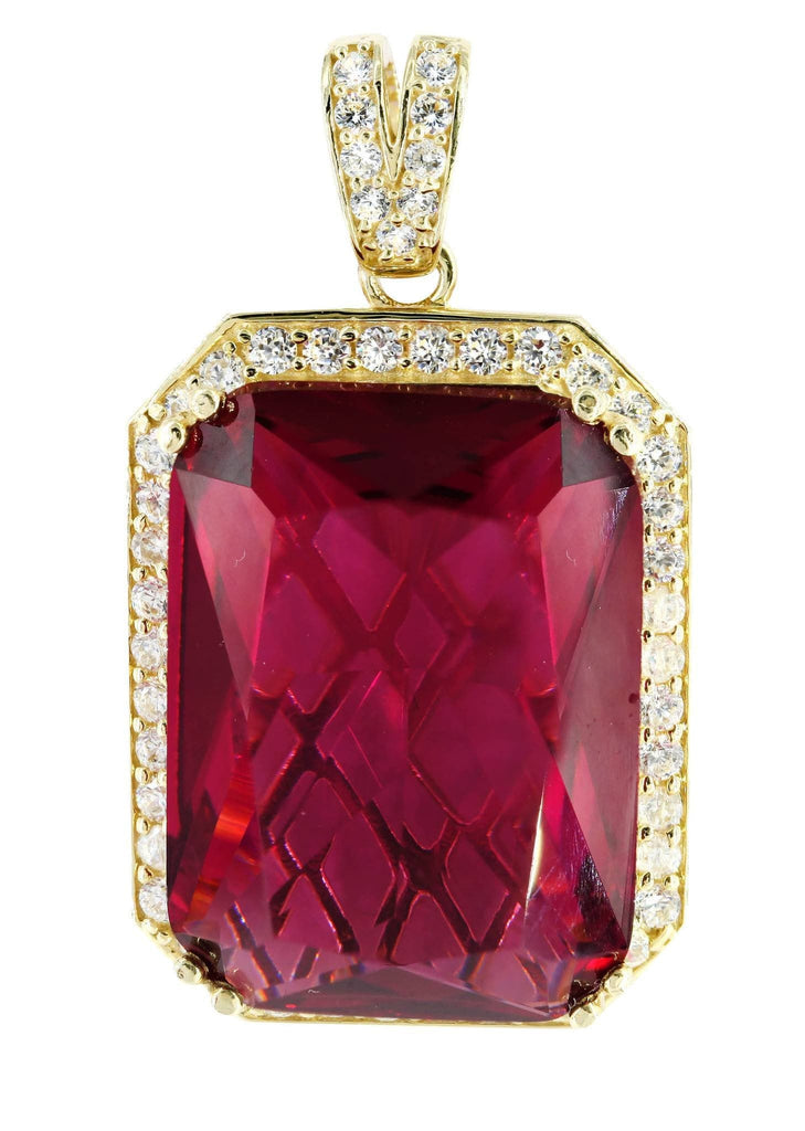 Medium Ruby & Cz 10K Yellow Gold Pendant. | 12.2 Grams MEN'S PENDANTS FROST NYC 