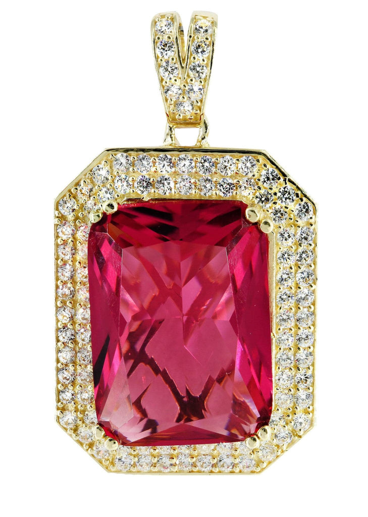 Medium Ruby & Cz 10K Yellow Gold Pendant. | 14 Grams MEN'S PENDANTS FROST NYC 