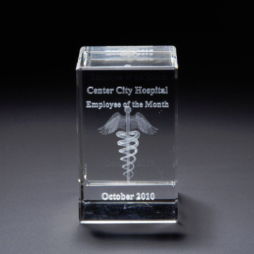 Promotional Crystal Block Award - Medium 3D 