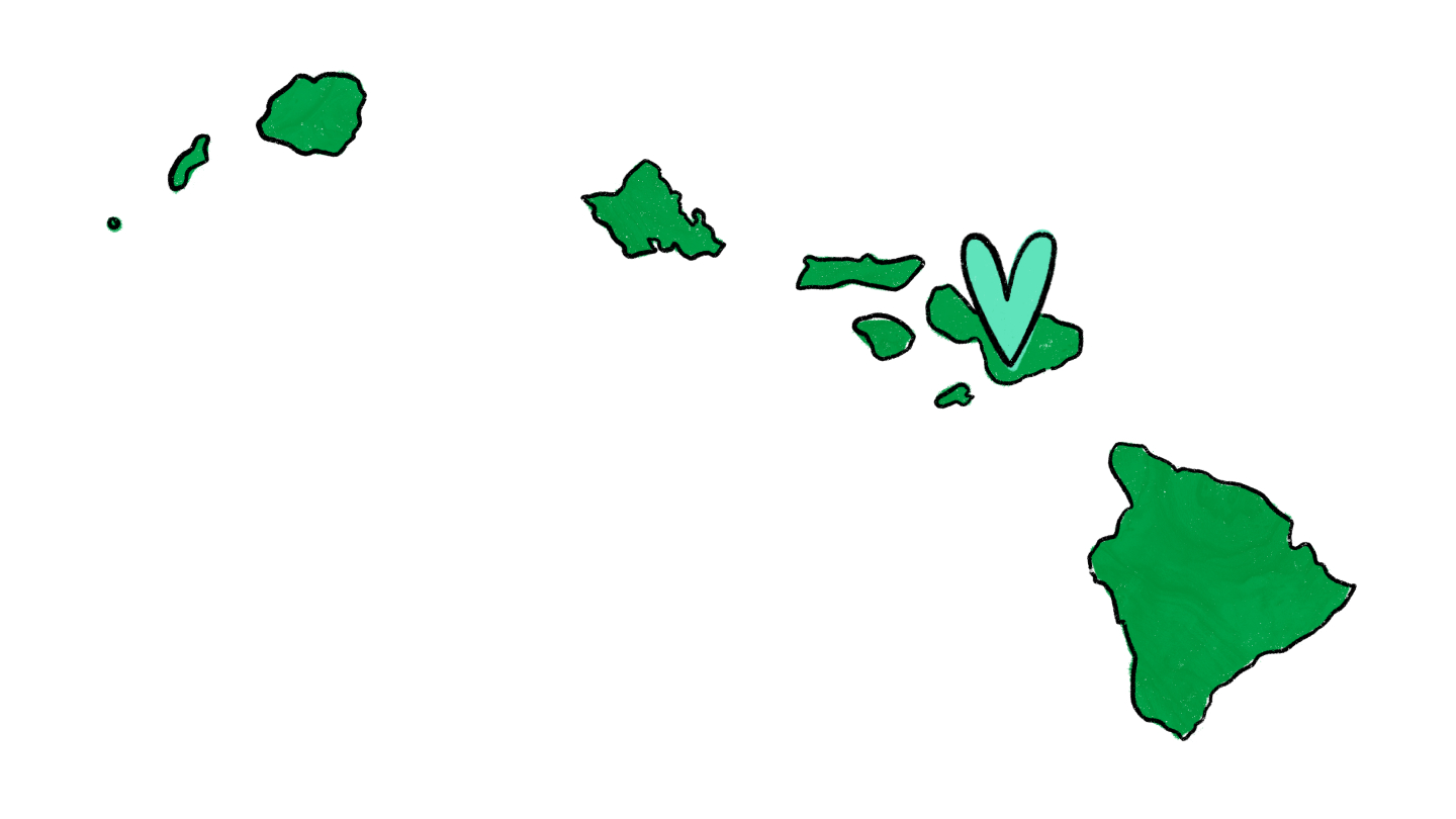 state of hawaii outline with heart over maui