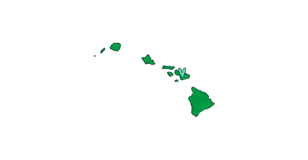 outline of the state of hawaii with a heart over maui