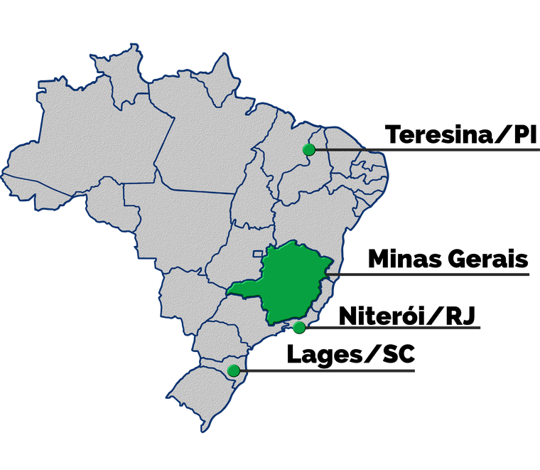 Mapa do Brasil com a indicação das unidades parceiras conforme a lista