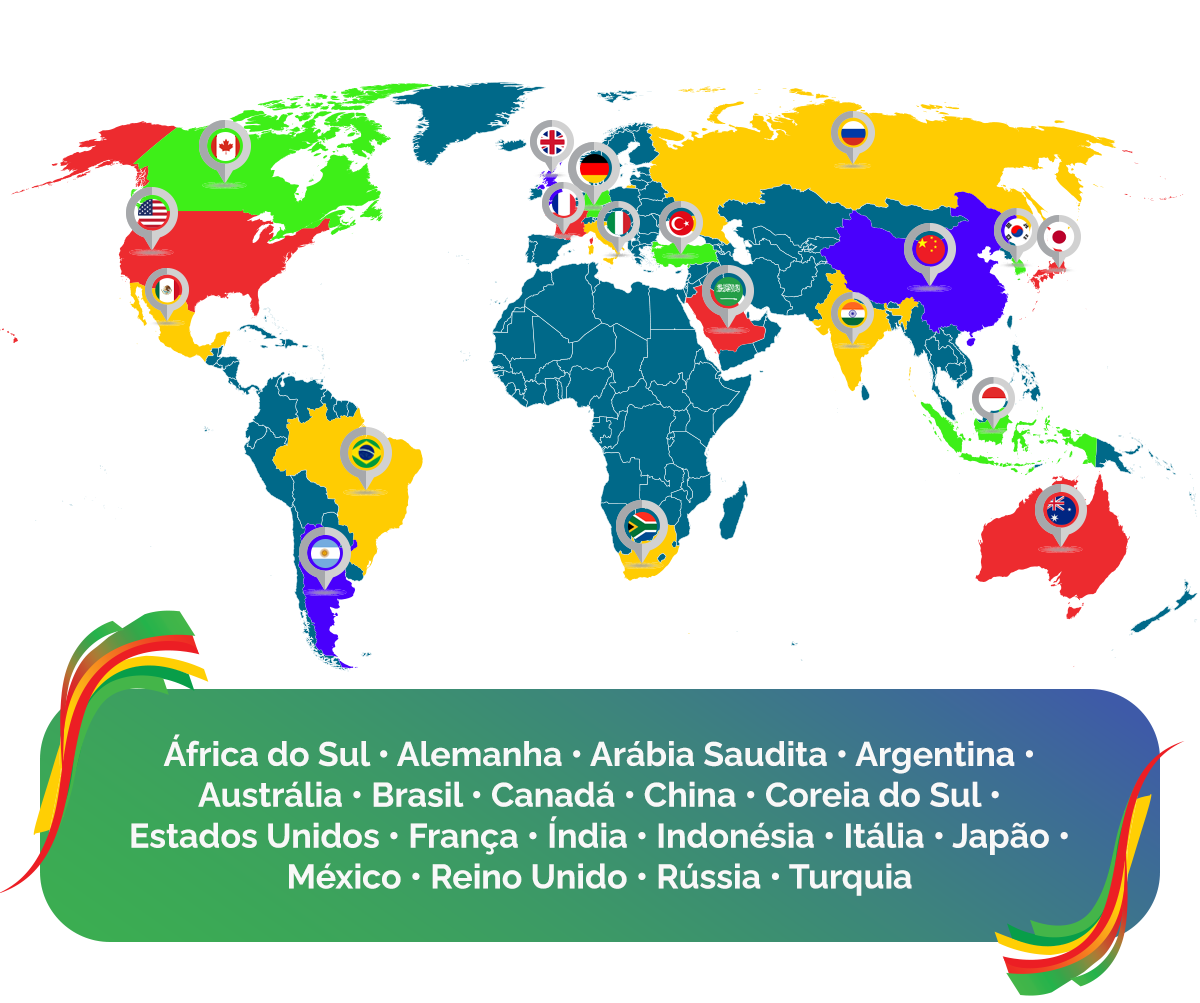 Além da União Europeia e da União Africana, integram o G20: