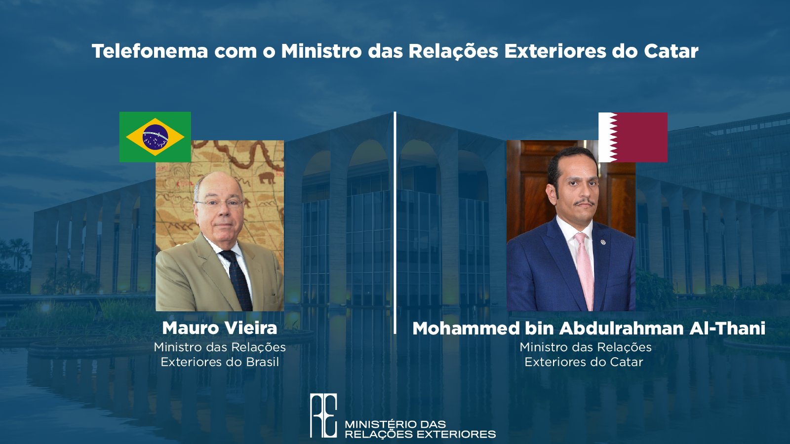 Telefonema do chanceler Mauro Vieira com o Primeiro-Ministro e Ministro das Relações Exteriores do Catar