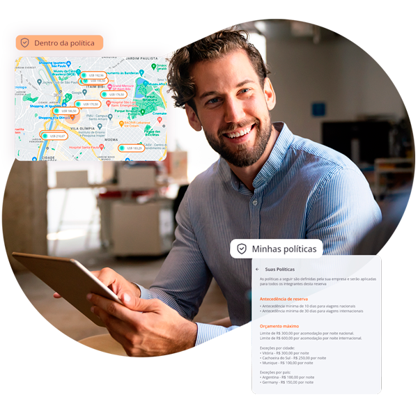 Gestor de viagens configurando políticas de viagens na plataforma VOLL