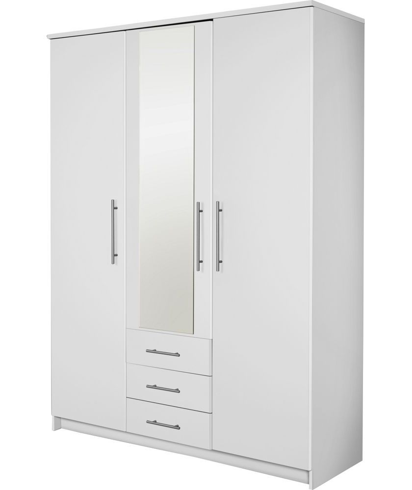 Recent Large White Wardrobes With Drawers With Buy Normandy 3 Door 3 Drawer Large Mirrored Wardrobe – White At (View 6 of 15)