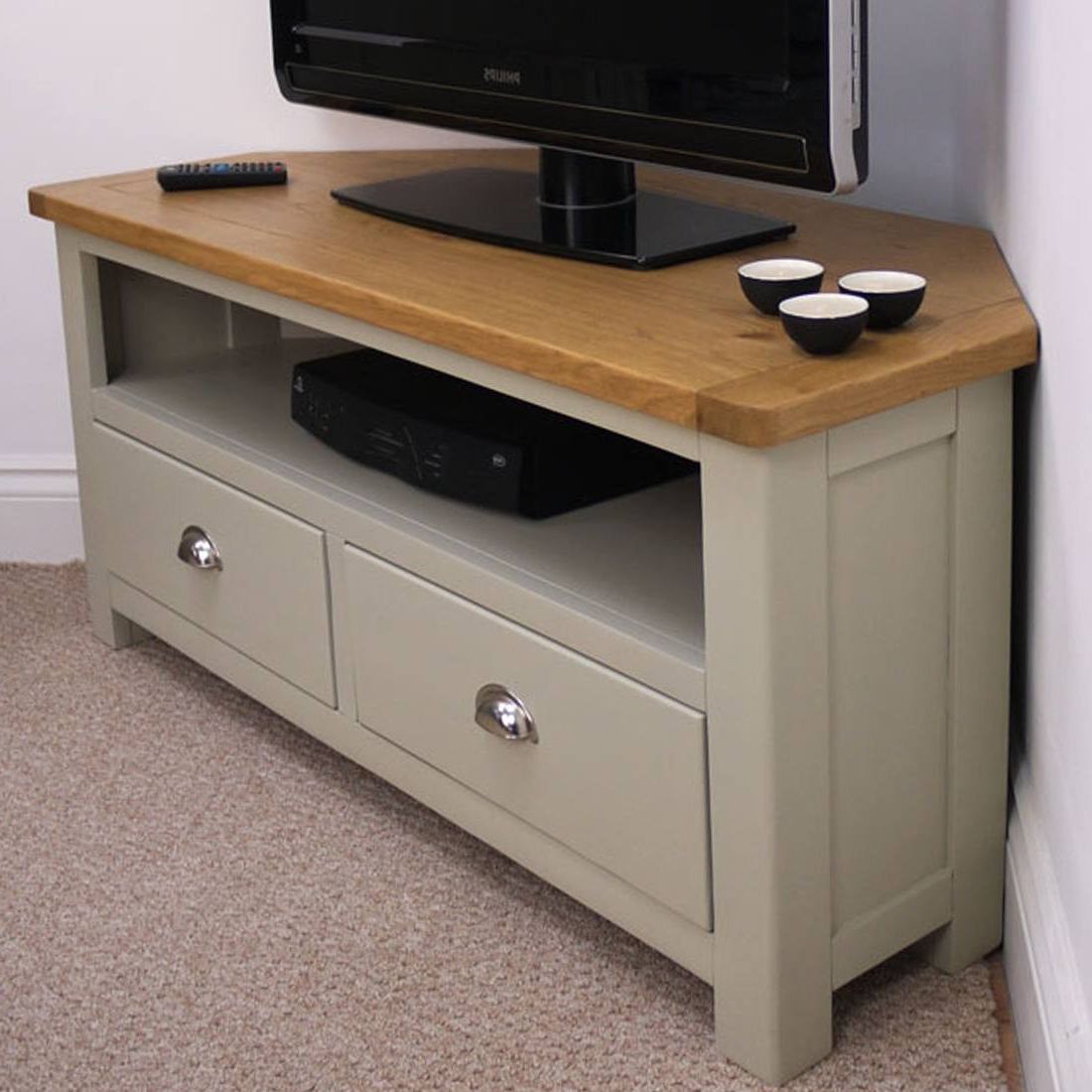 Large Corner Tv Stands Within Widely Used Aspen Oak Large Corner Tv Unit / Painted Tv Stand / Sage Grey With (View 2 of 20)