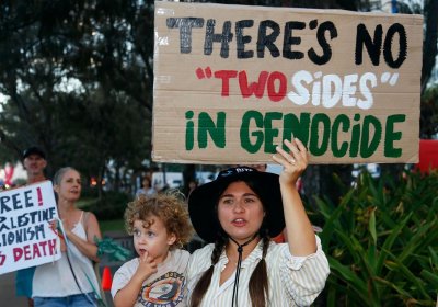 Woman with placard