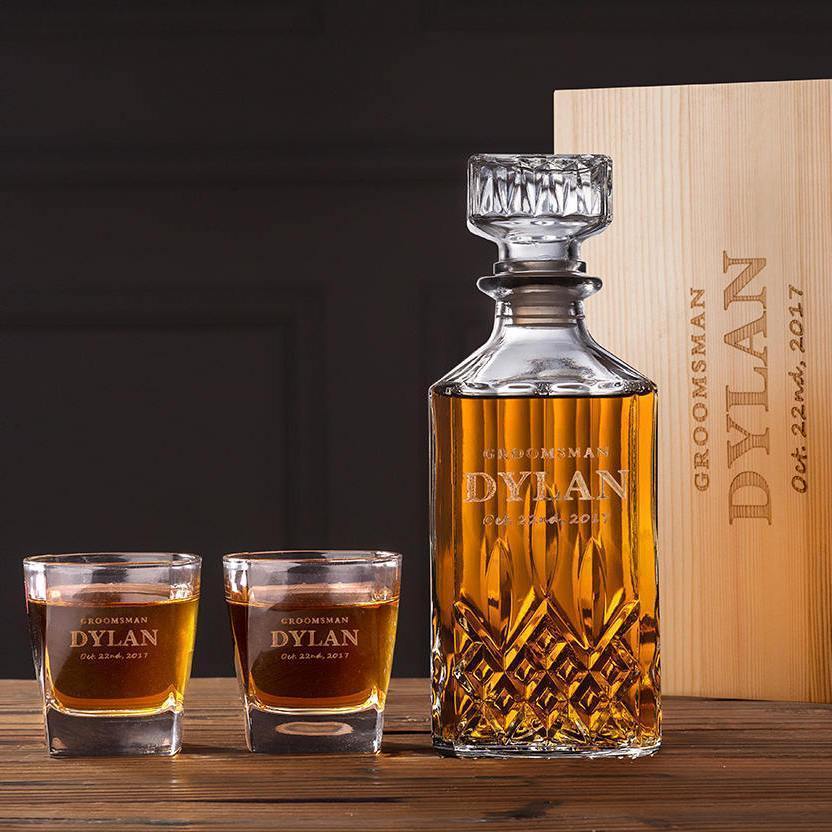 Personalized Whiskey Decanter Set for groomsmen or anniversaries