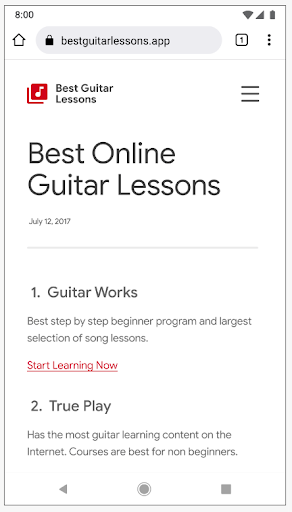 Best Online Guitar Lessons page with text on a white background