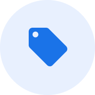Blue circle icon with a price tag