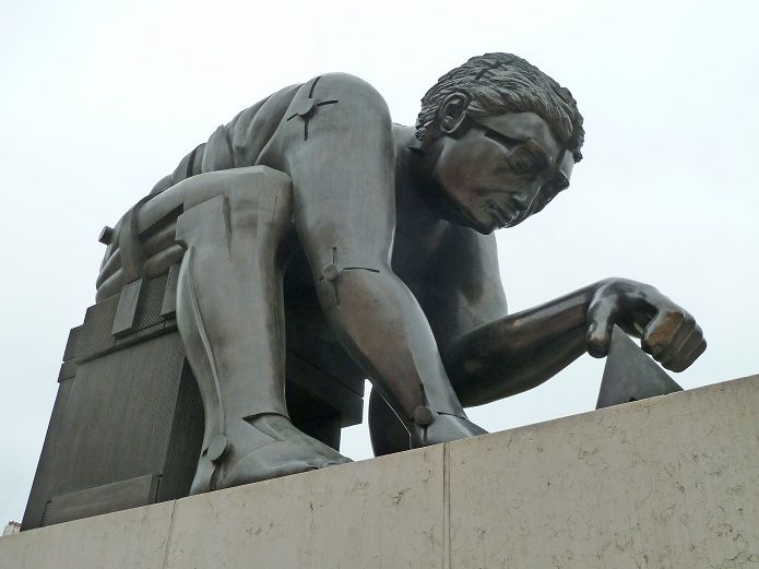 Simon Russell Beale gives voice to Eduardo Paolozzi's Newton statue in the British Library piazza.