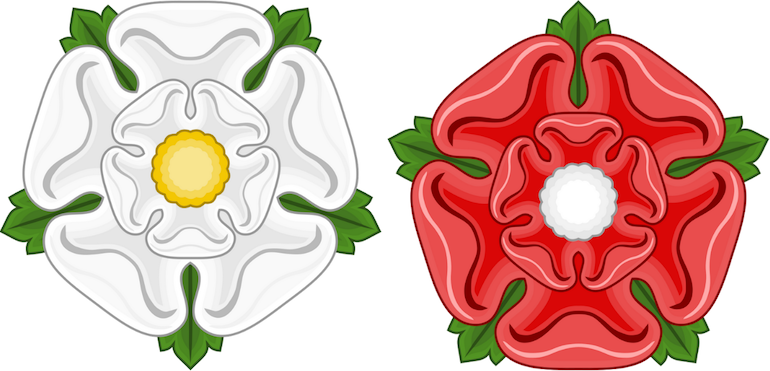 War of the Roses: The White Rose of the House of York and The Red Rose of the House of Lancaster. Photo Credit: © Sodacan via Wikimedia Commons. 