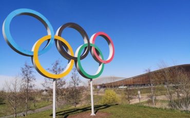 Olympic rings, Queen Elizabeth Olympic Park, Stratford, East London. Photo Credit: © Steve Fallon.