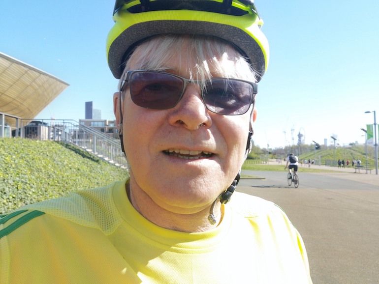 Steve Fallon cycling, Queen Elizabeth Olympic Park, Stratford, East London. Photo Credit: © Steve Fallon.