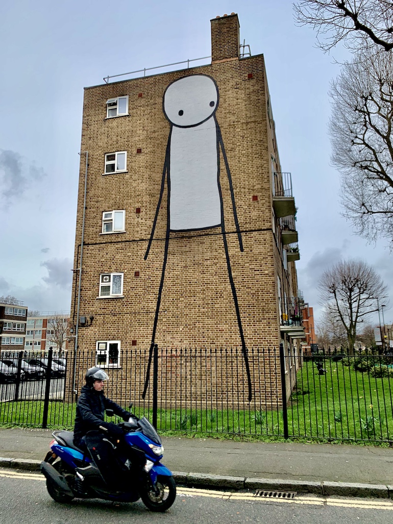 Art and the built environment. A striking work in Hackney by Stik. Photo Credit: © Antony Robbins.