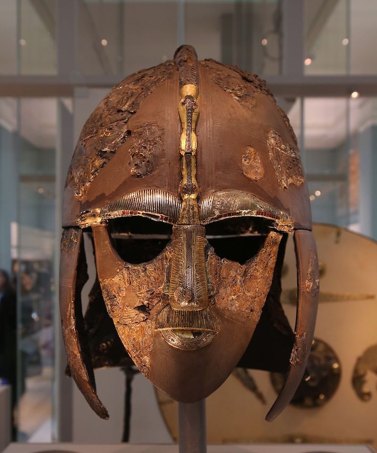 Sutton Hoo helmet at British Museum. Photo Credit: © Geni via Wikimedia Commons. 