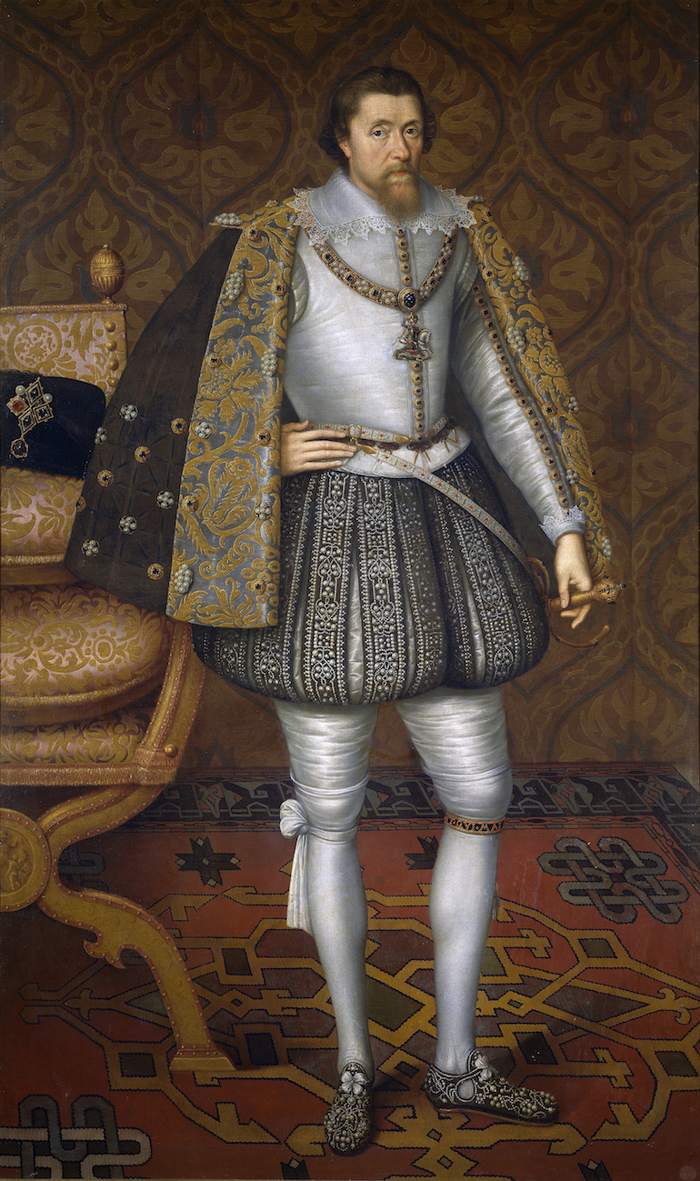 Portrait of King James I of England attributed to John de Critz, c. 1605. Photo Credit: © Public Domain via Wikimedia Commons.