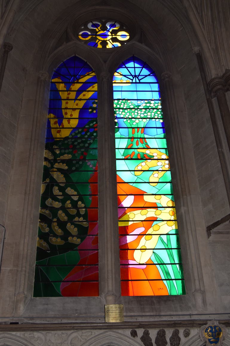 David Hockney-designed stained glass window celebrating the Queen Elizabeth II's reign at Westminster Abbey. Photo Credit: © David Streets. 