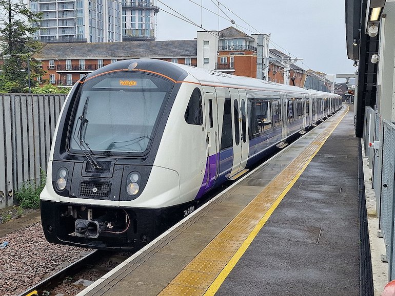 Train along the Elizabeth Line in London. Photo Credit: © Alex6nt via Wikimedia Commons. 