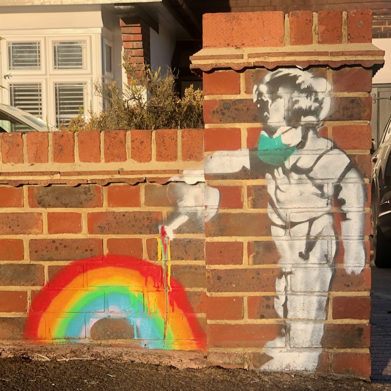 NHS Blue Rainbow Boy by Croydon street artist Chris Shea. Photo Credit: © Ursula Petula Barzey.