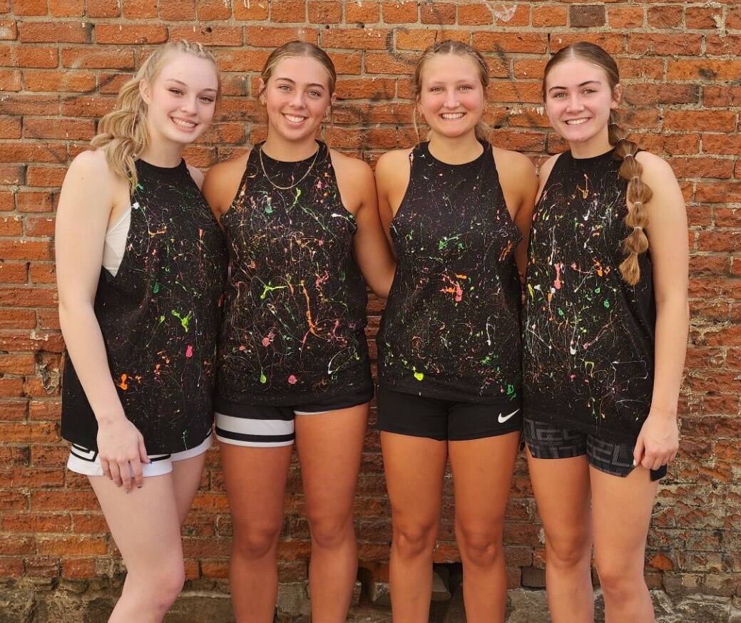 From left to right: Arlington’s Kierra Reese and Stanwood’s Ellalee Wortham, Ava DePew and Presley Harris. The foursome, called “Awesome Mix 12,” won the High School Elite division in 2023 and returned to Spokane Hoopfest this year to claim the Women’s Competitive division title. (Photo courtesy Sarah Reese)