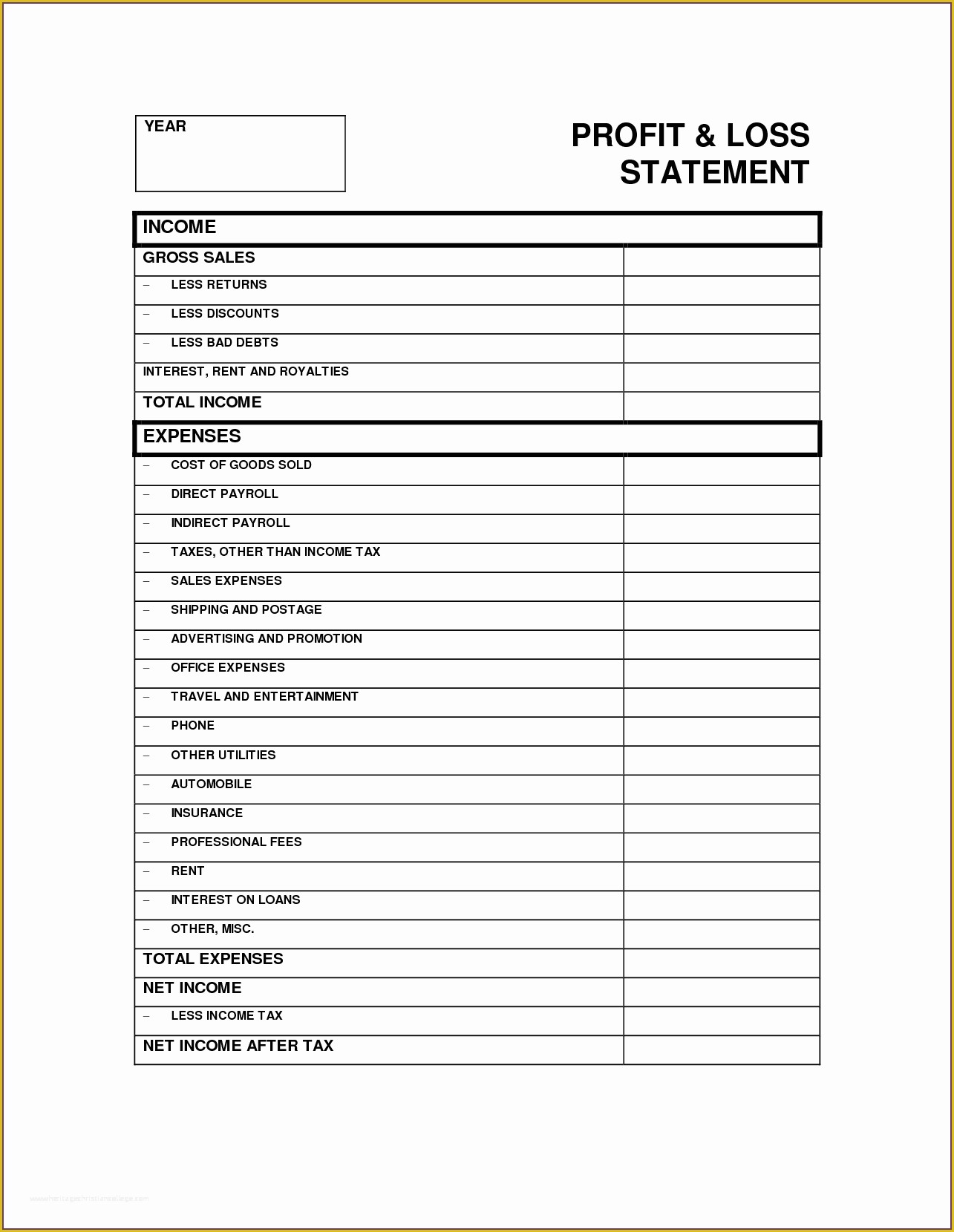 Year to Date Profit and Loss Statement Free Template Of Year to Date Profit and Loss Statement Template