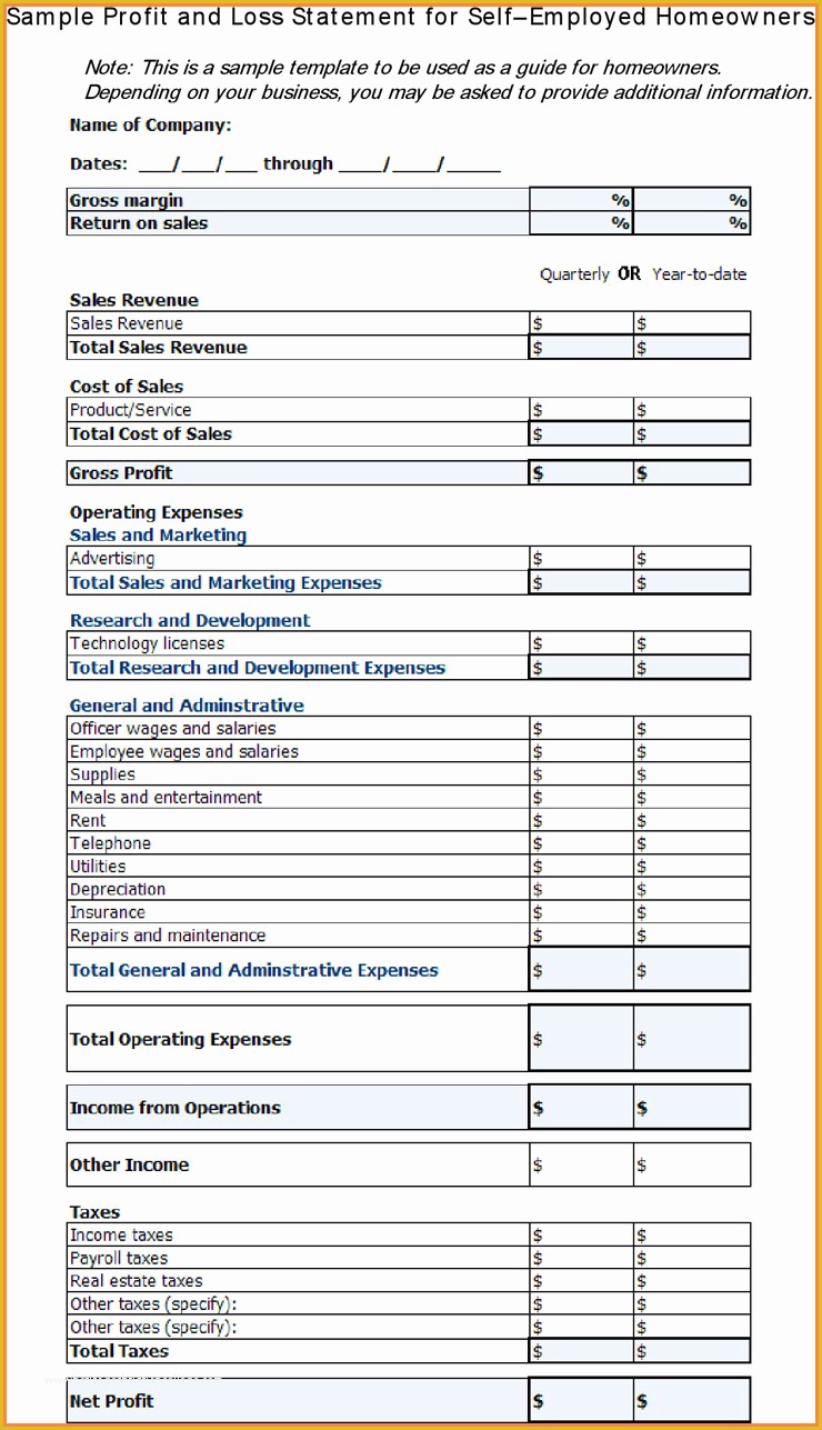 Year to Date Profit and Loss Statement Free Template Of Year to Date Profit and Loss Template