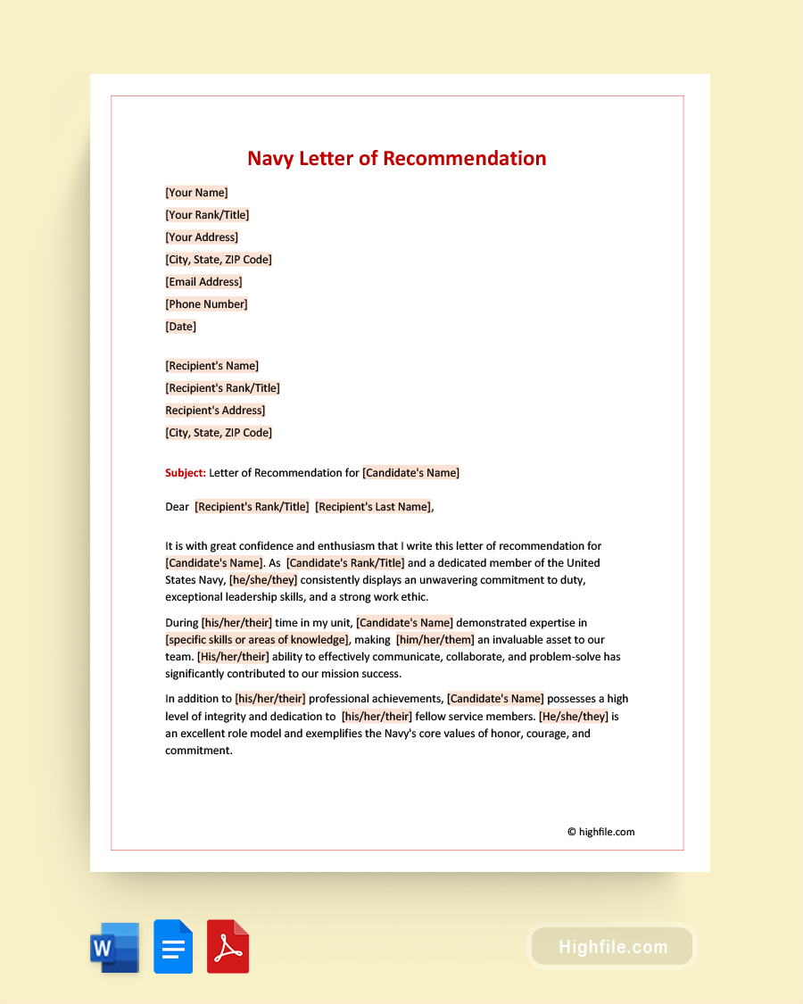 Navy Letter of Recommendation - Highfile